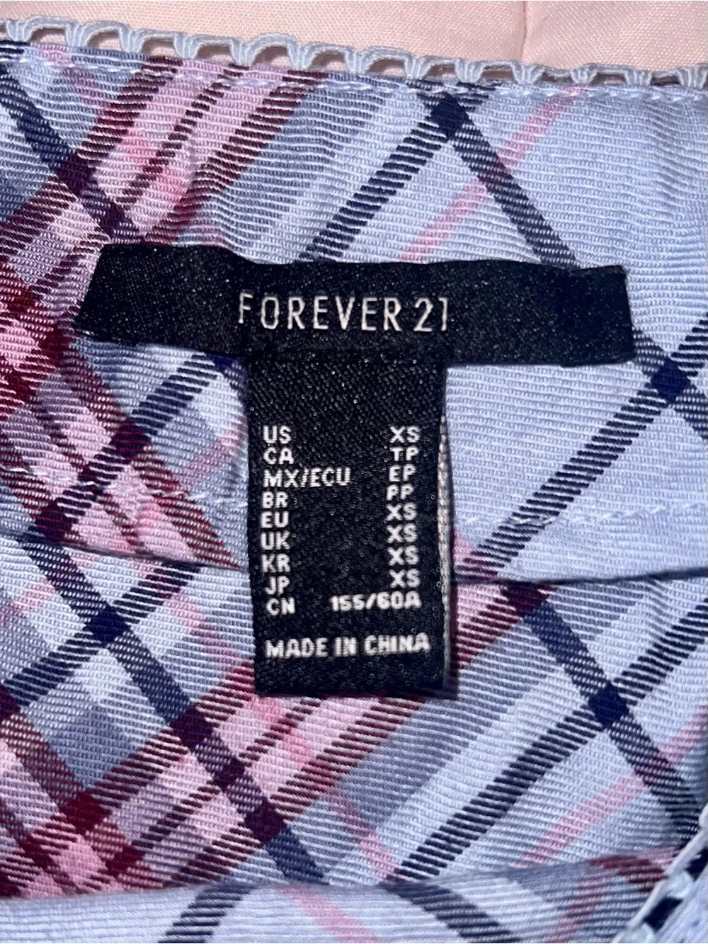 Forever 21 Light Blue Plaid Mini Skirt with Navy & Pink
